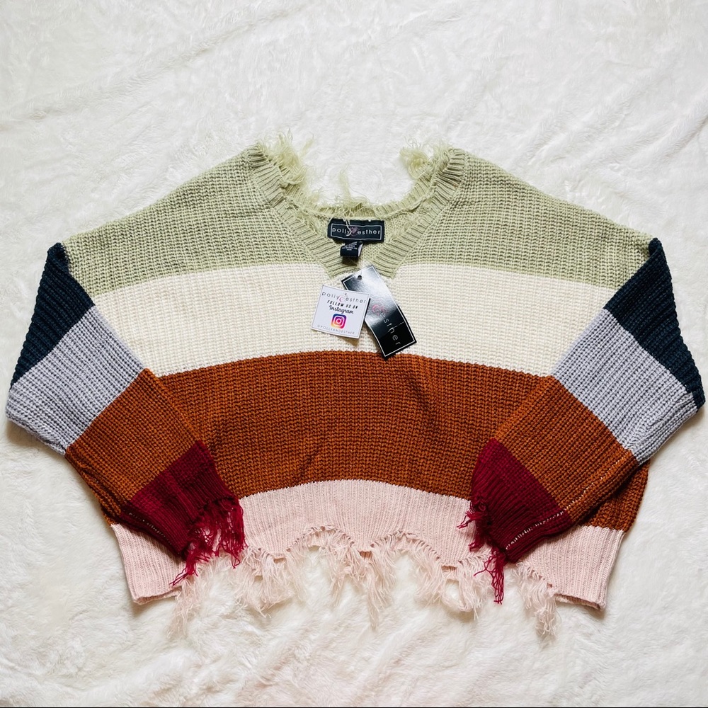 nwt Multi color Distressed Sweater - Picture 1 of 7